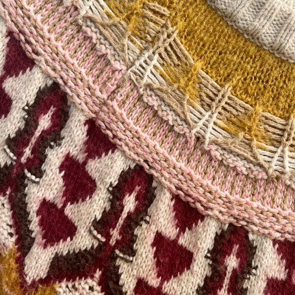 Sundance Nordic Fair Isle Sweater Cotton Wool Tan Baby Pink Crewneck Pullover XS - Picture 6 of 12